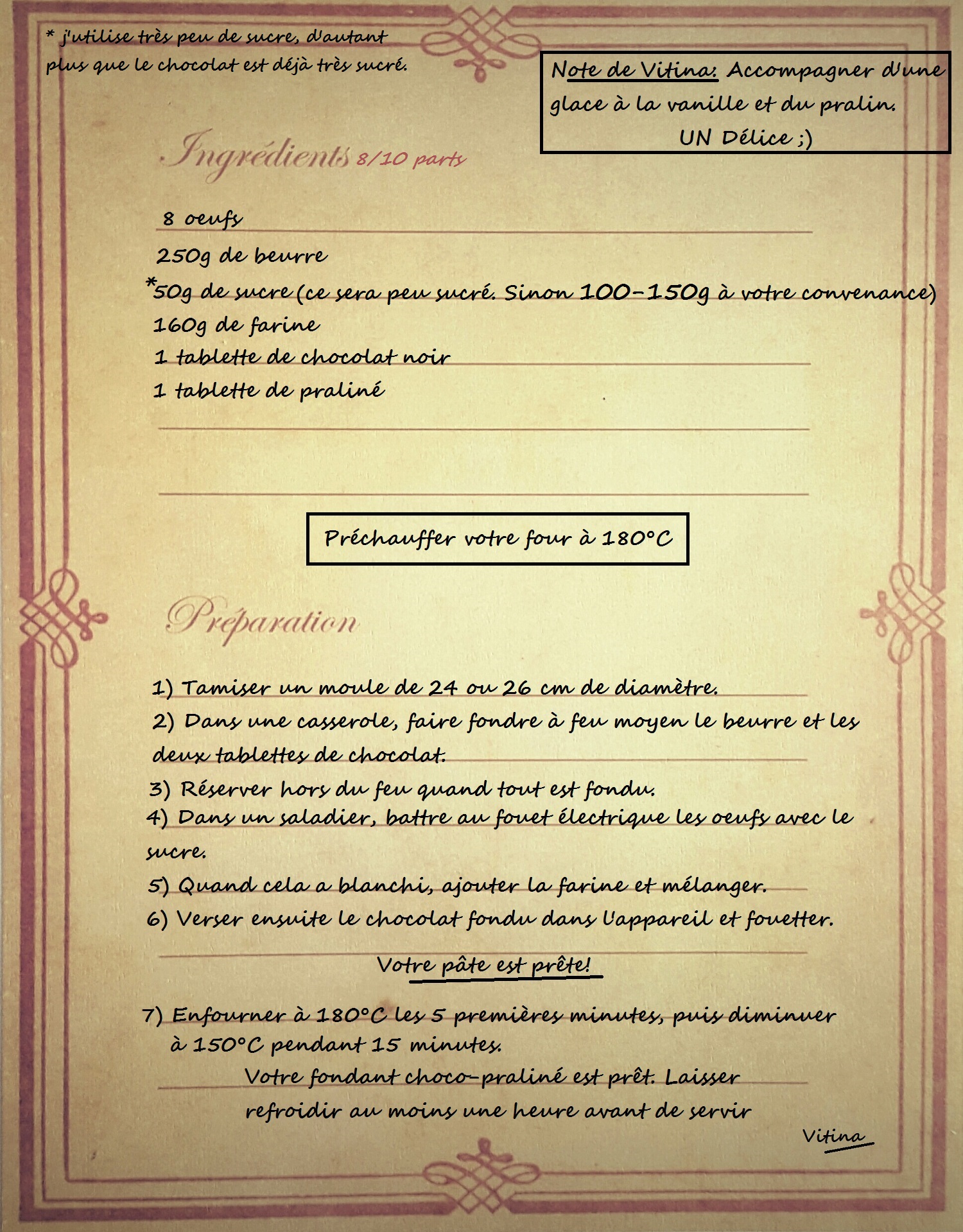 Ingrédients fondant choco-praliné